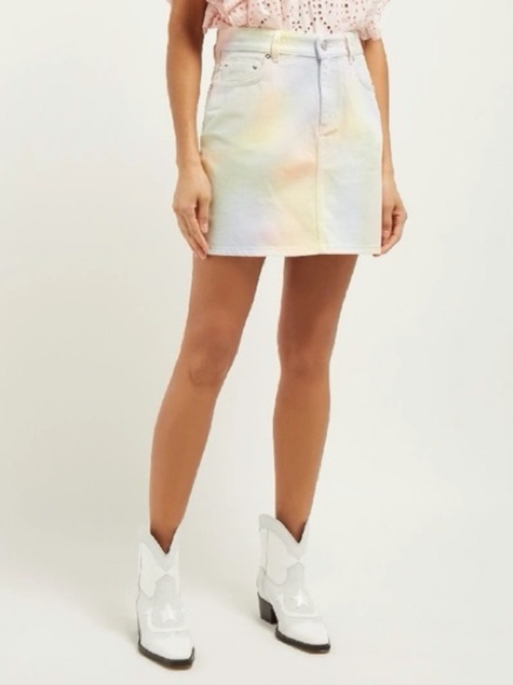 Ganni Pastel Tie-Dye Denim Mini Skirt